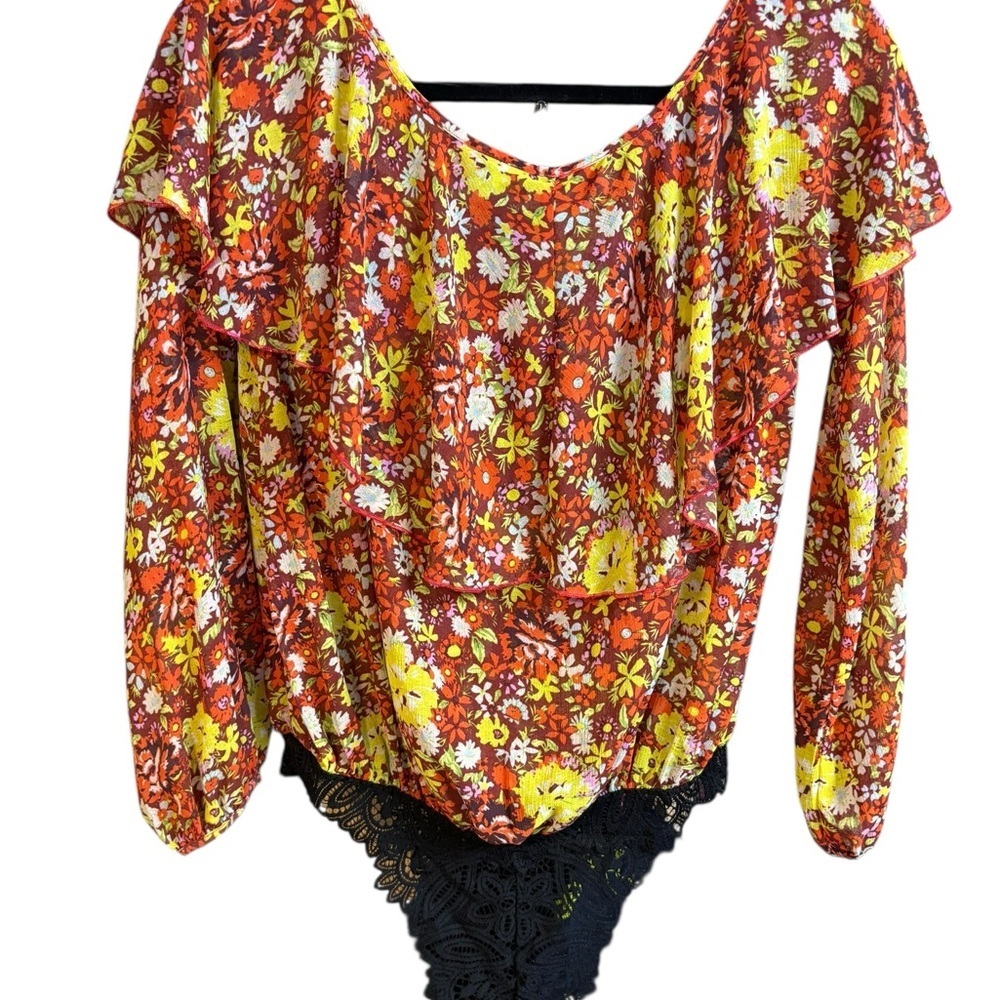 Free People Juniors Say It To Me Bodysuit Orange Yellow Sheer XS - Picture 6 of 8
